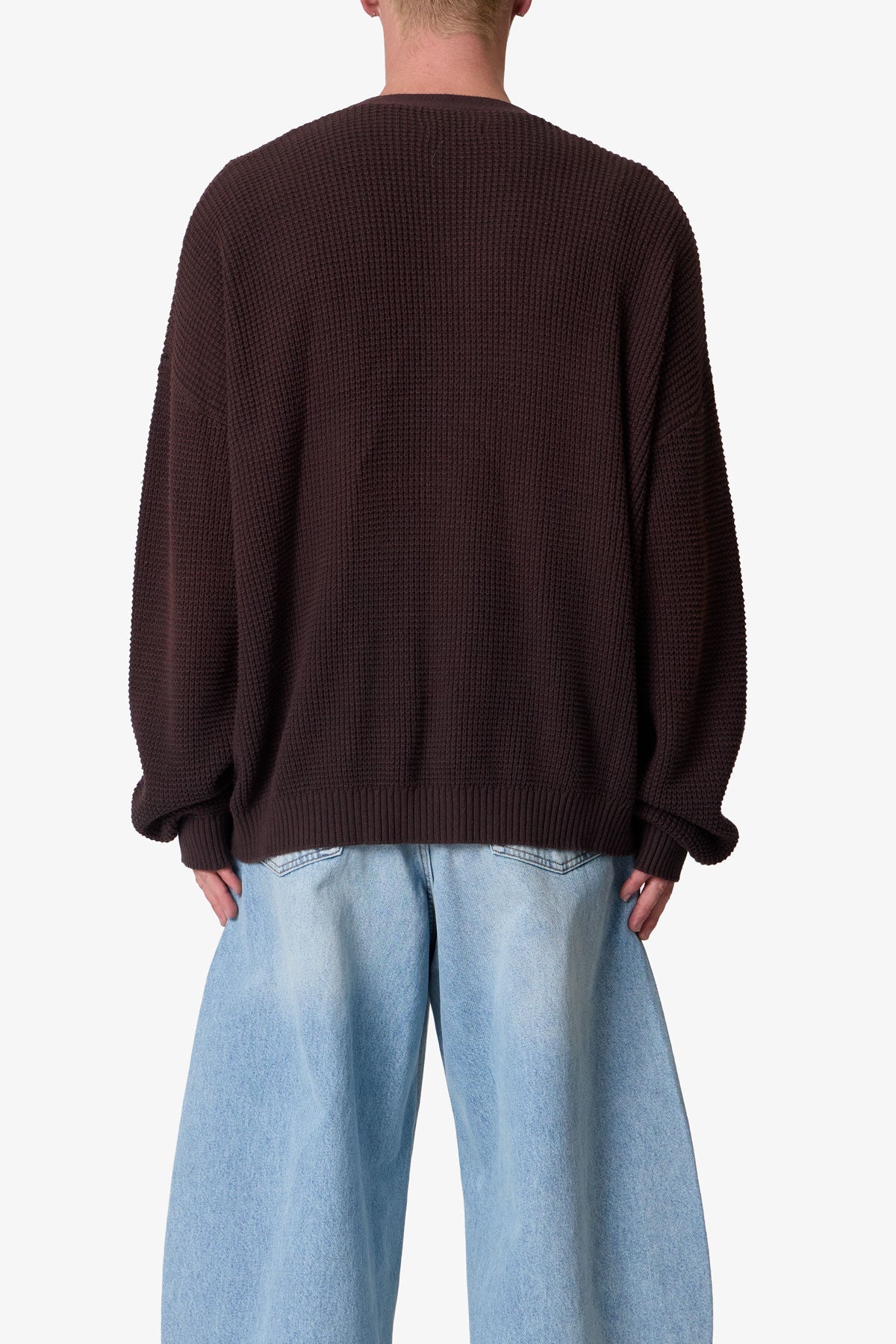 Waffle Cardigan Sweater - Brown | mnml