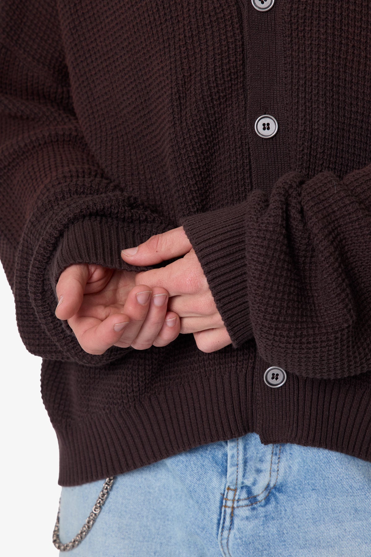 Waffle Cardigan Sweater - Brown | mnml