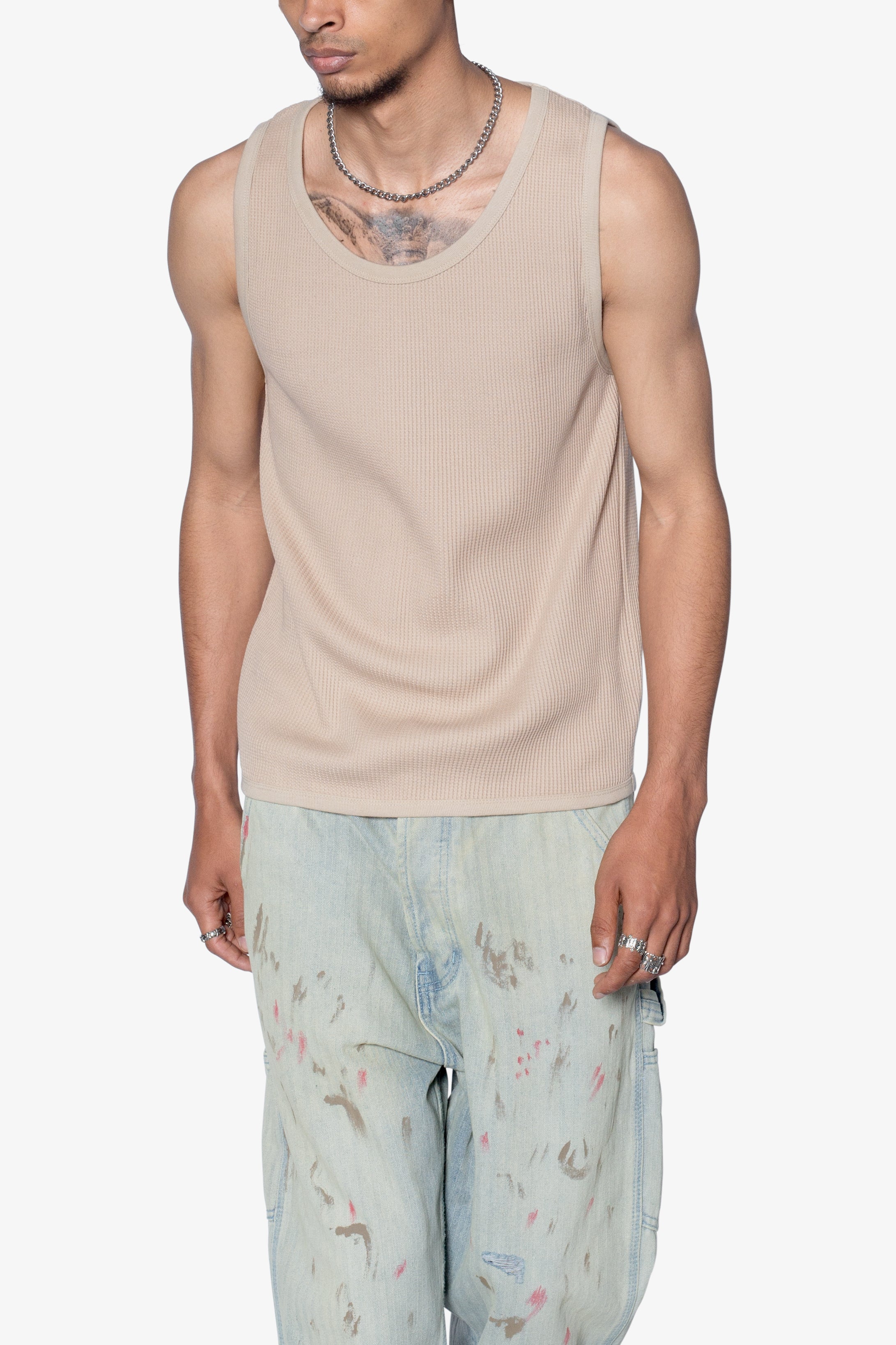Waffle Knit Tank - Khaki | mnml | shop now
