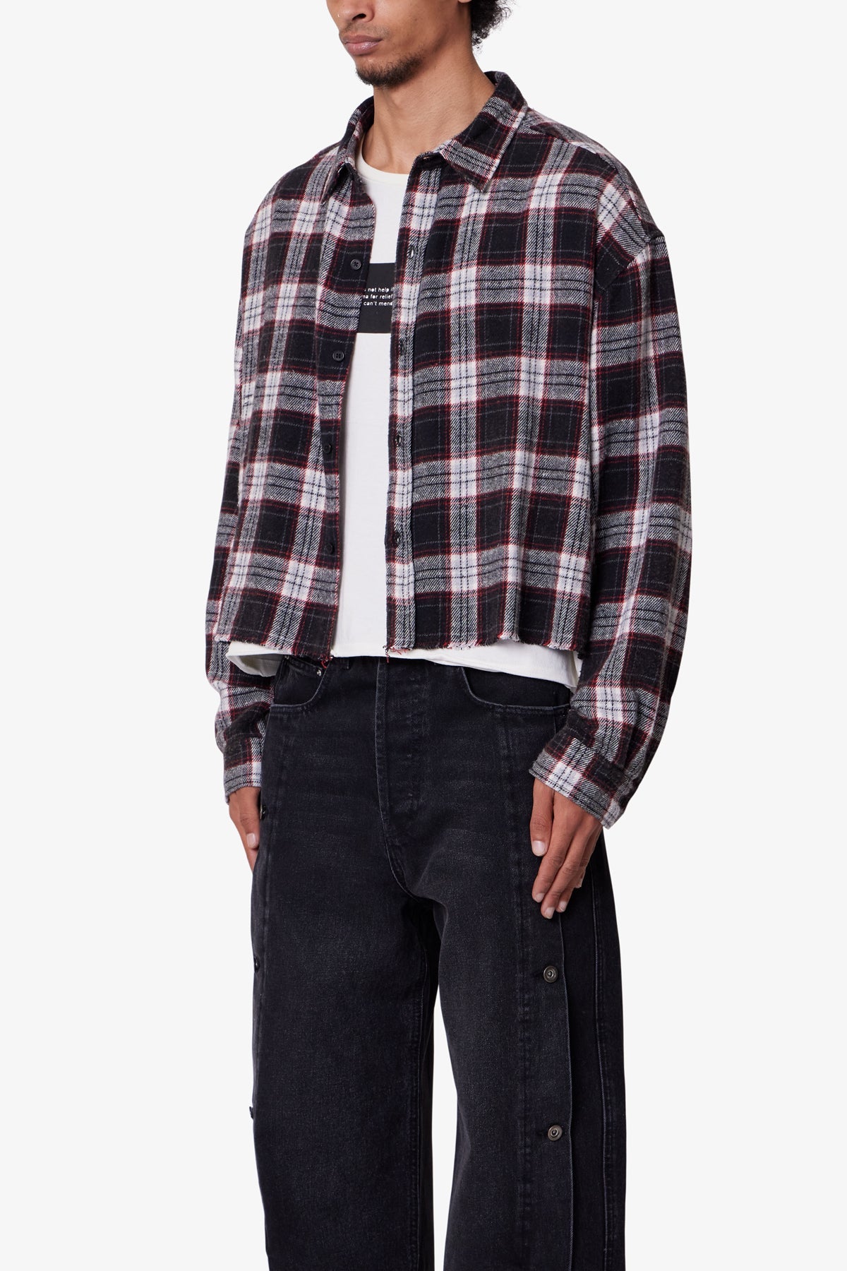 Washed Cropped Flannel Shirt - Black/White | mnml Washed Cropped Flannel Shirt - Black/White | mnml