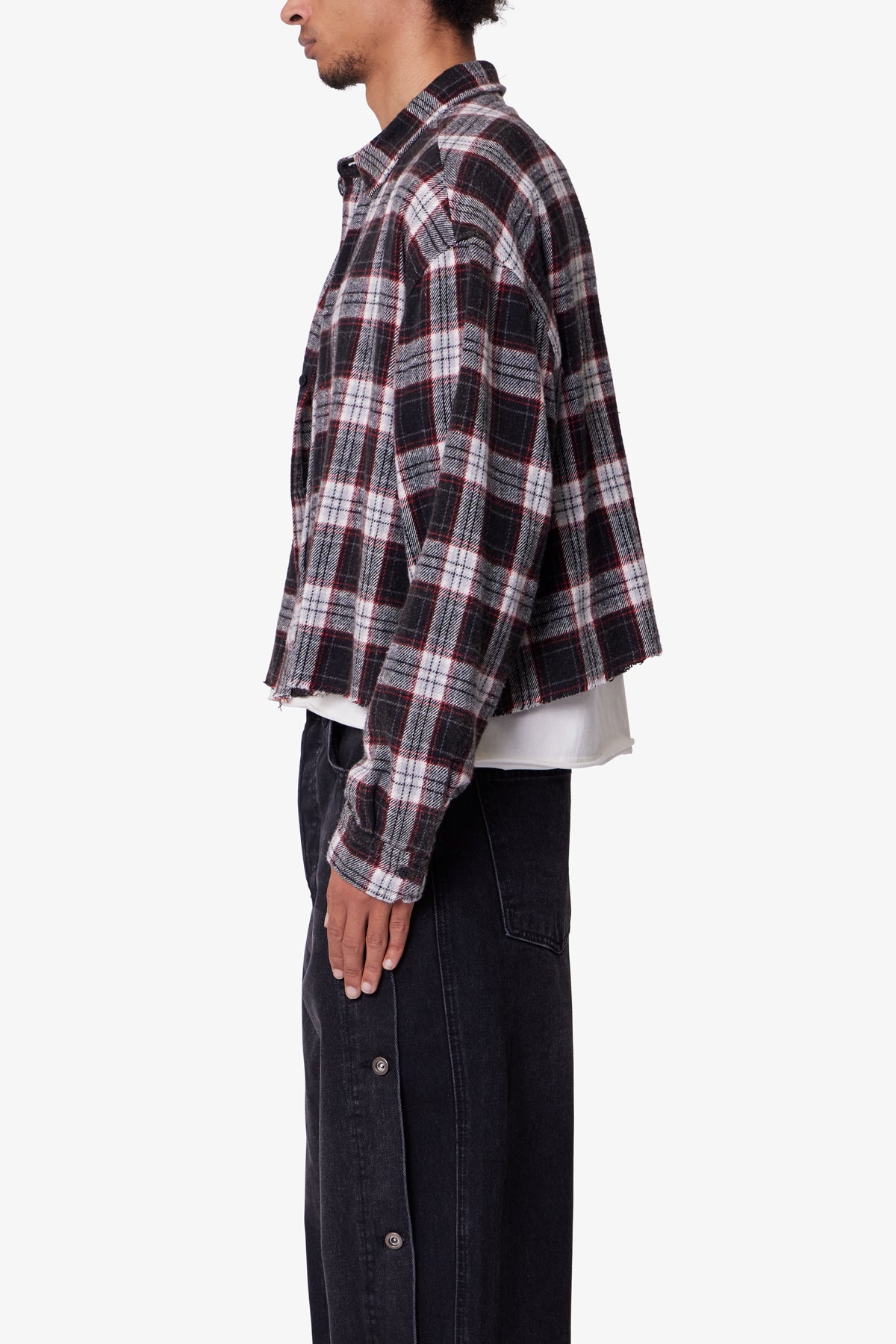 Washed Cropped Flannel Shirt - Black/White | mnml