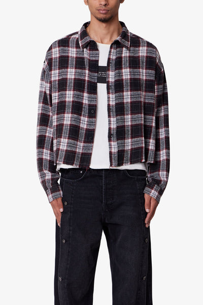 Washed Cropped Flannel Shirt - Black/White | mnml
