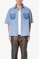 Chemise boutonnée en jean délavé - Bleue