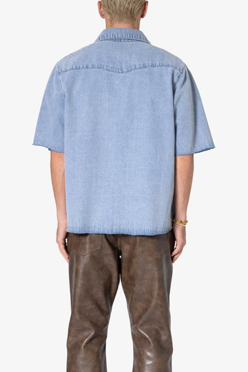 Washed Denim Button Up Shirt - Blue