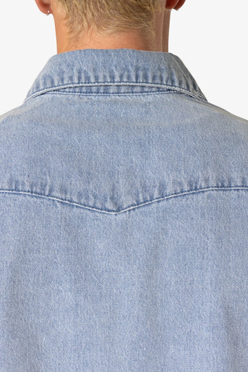 Washed Denim Button Up Shirt - Blue