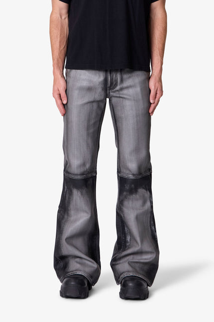 Washed Leather Flare Pants - Black