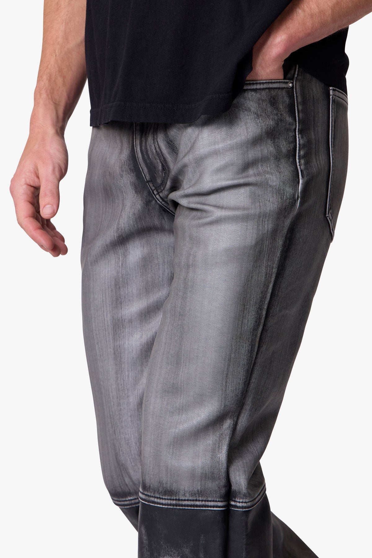 Washed Leather Flare Pants - Black | mnml | shop now