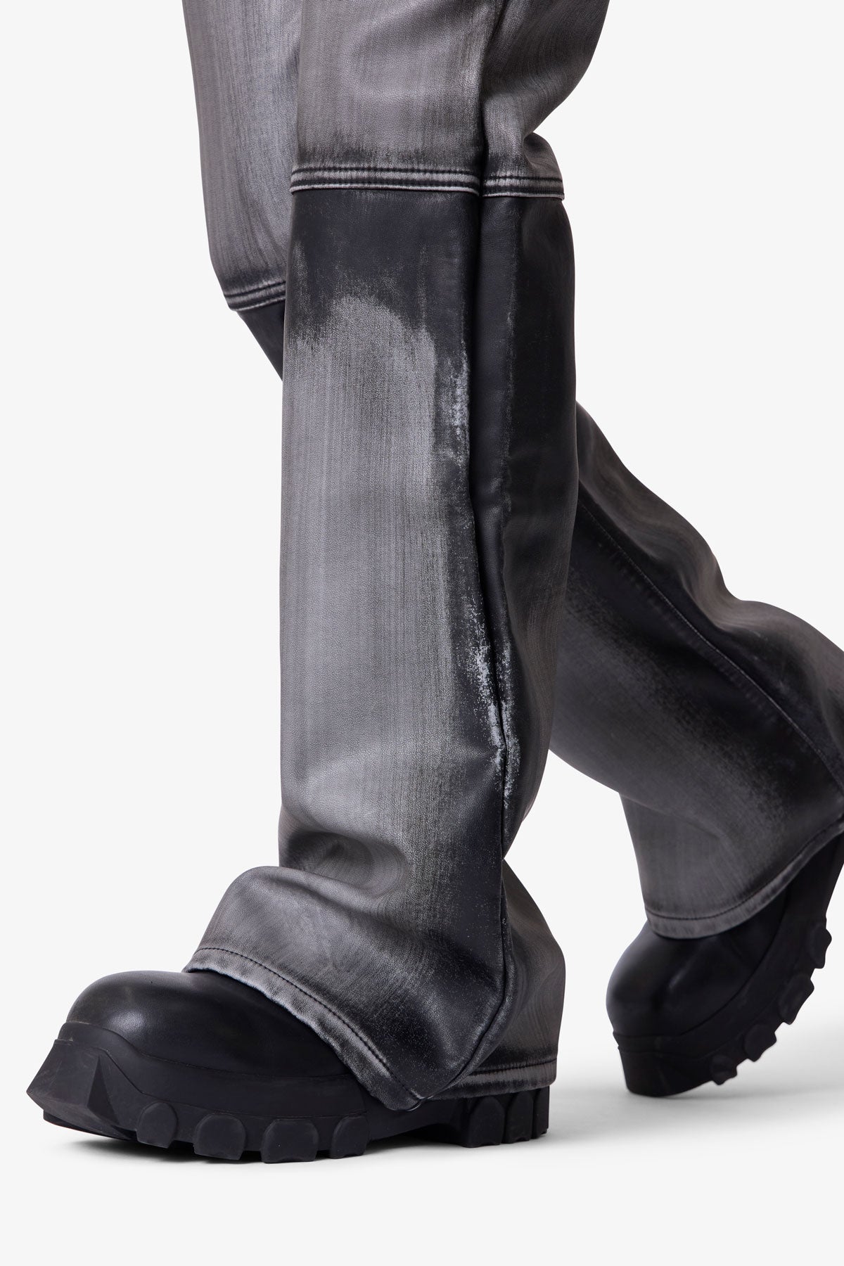 Washed Leather Flare Pants - Black | mnml