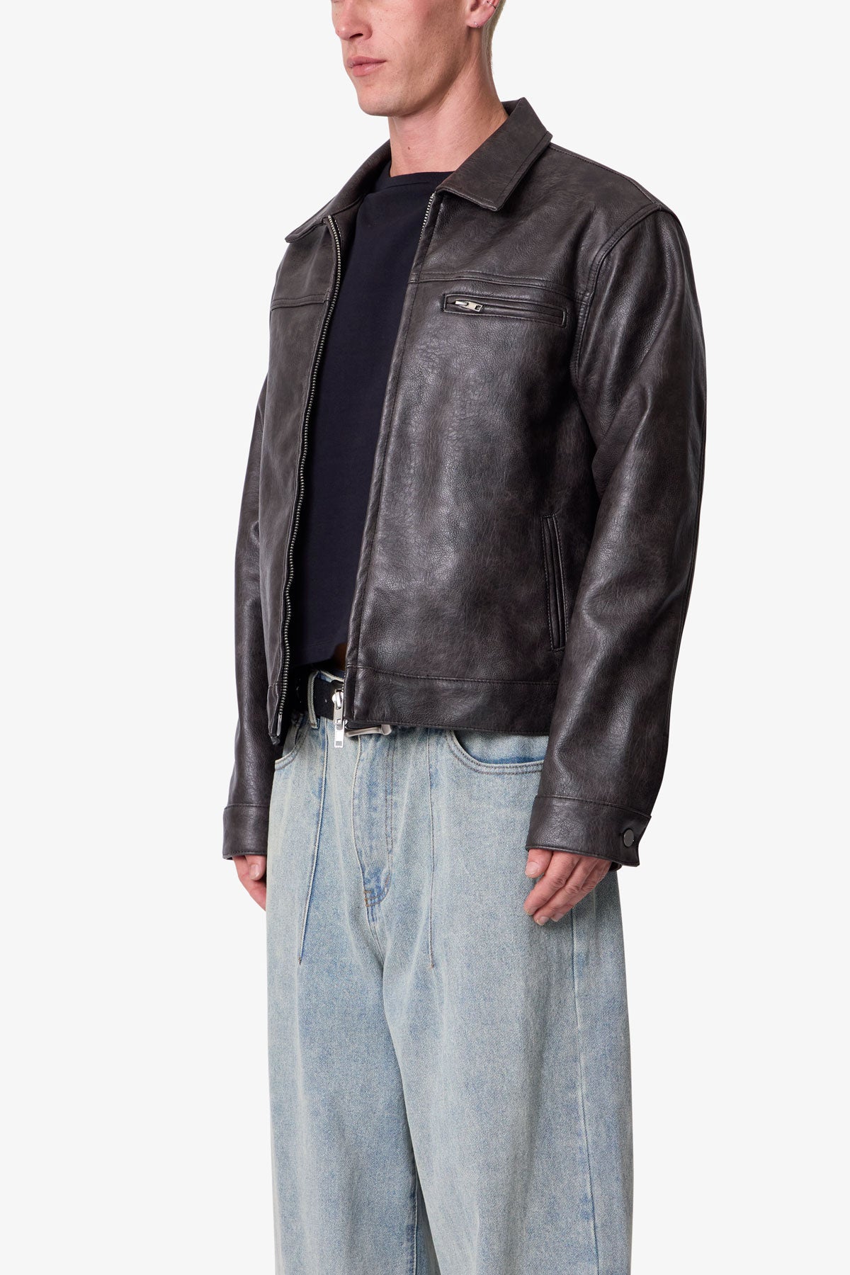 Washed Leather Jacket - Black | mnml