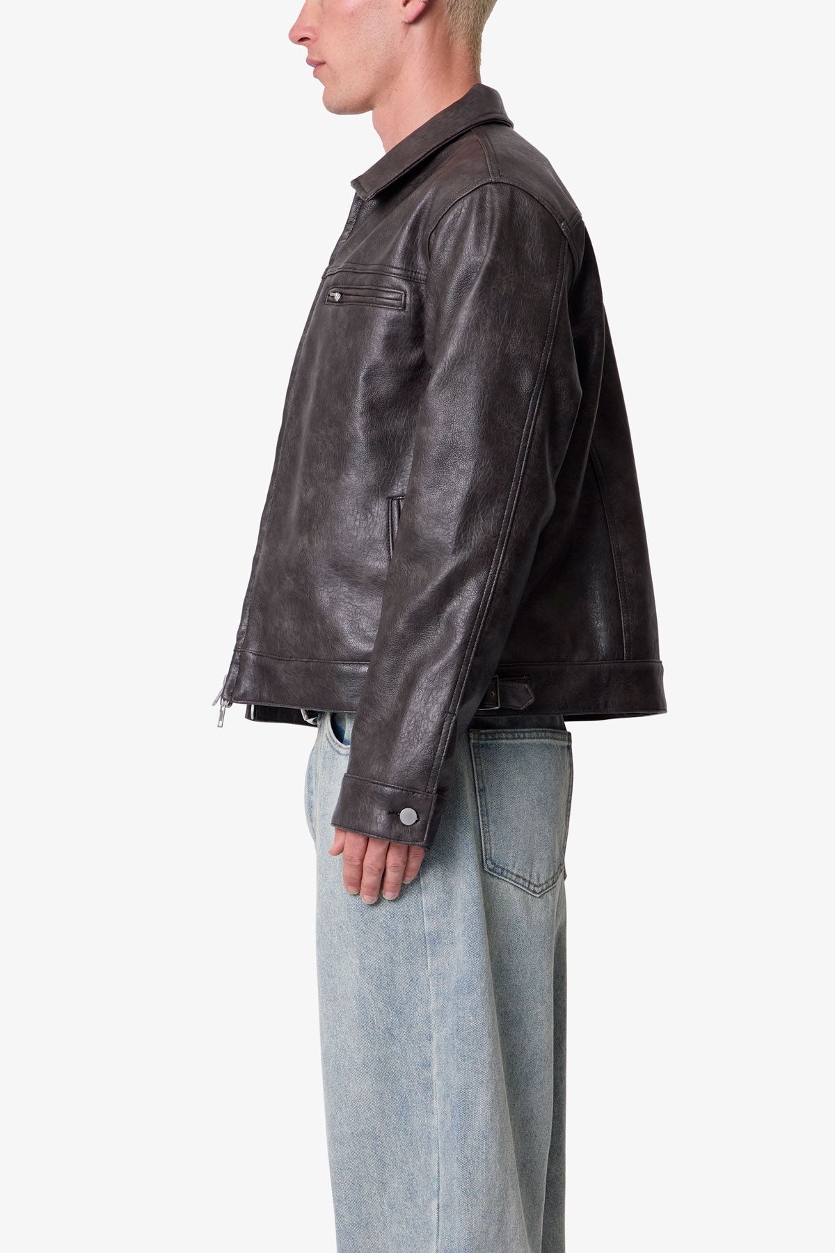 Washed Leather Jacket - Black | mnml