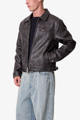 Washed Leather Jacket - Black