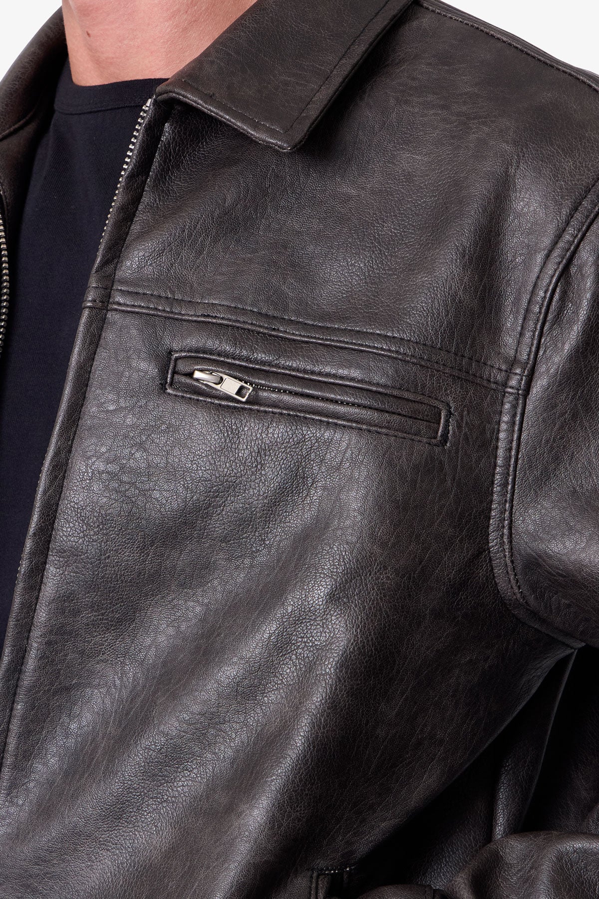 Washed Leather Jacket - Black | mnml