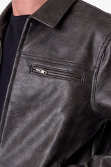 Washed Leather Jacket - Black