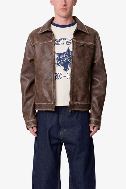 Washed Leather Jacket - Brown