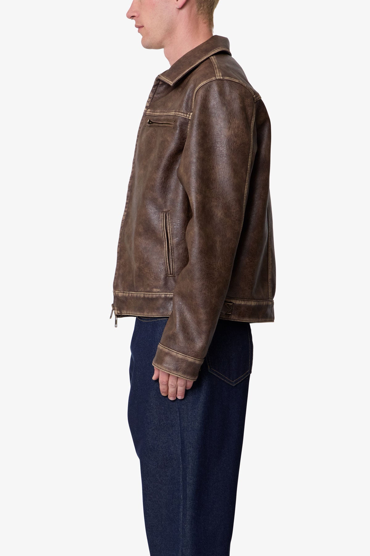 Washed Leather Jacket - Brown | mnml