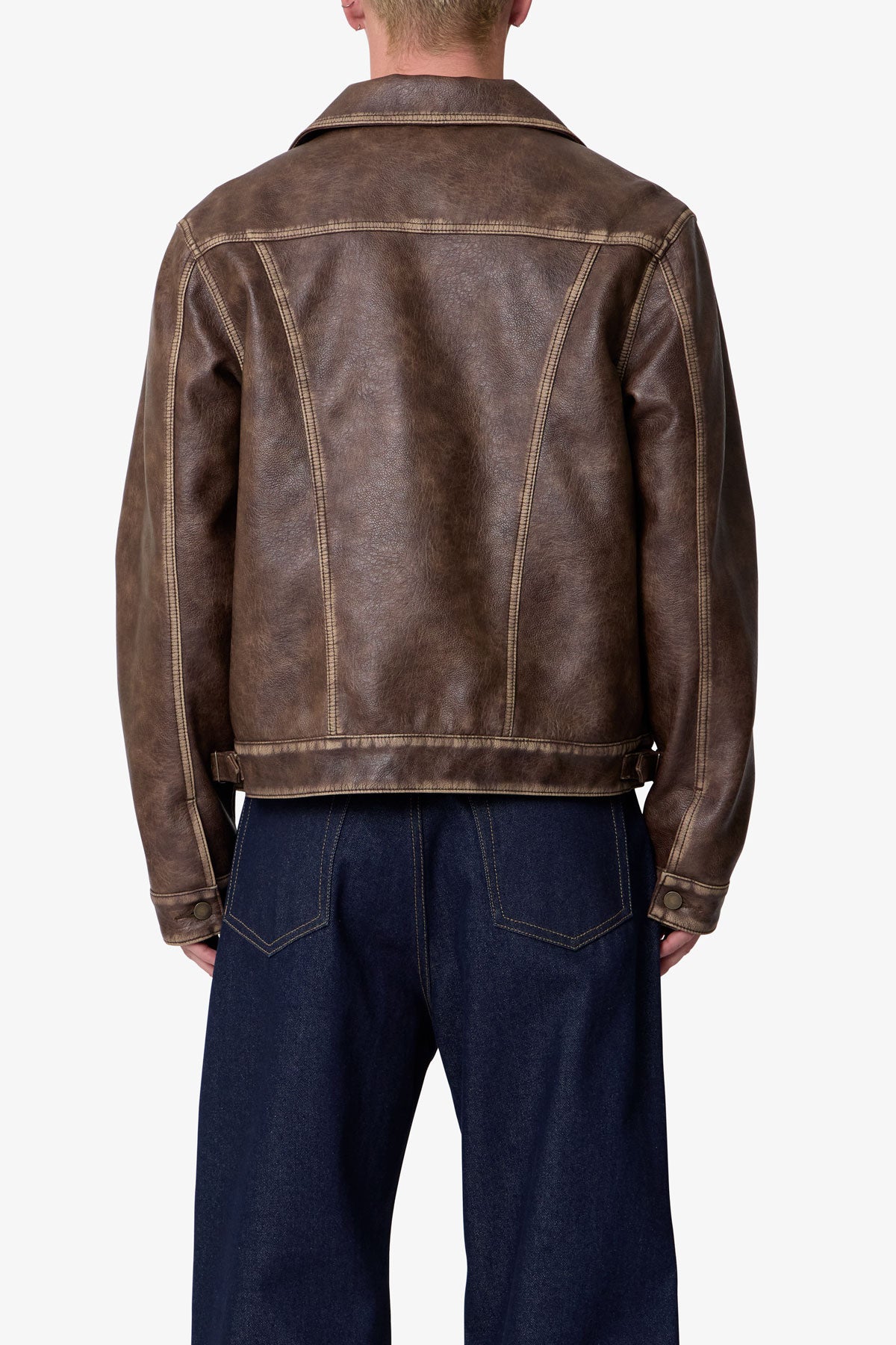 Washed Leather Jacket - Brown | mnml
