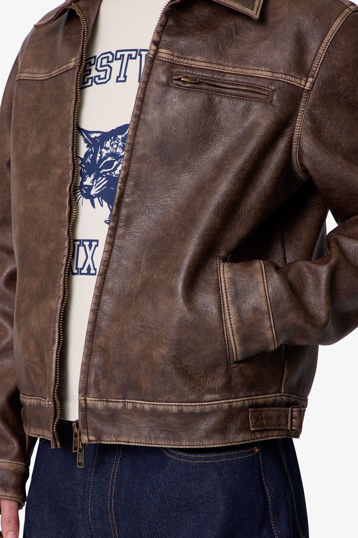Washed Leather Jacket - Brown | mnml