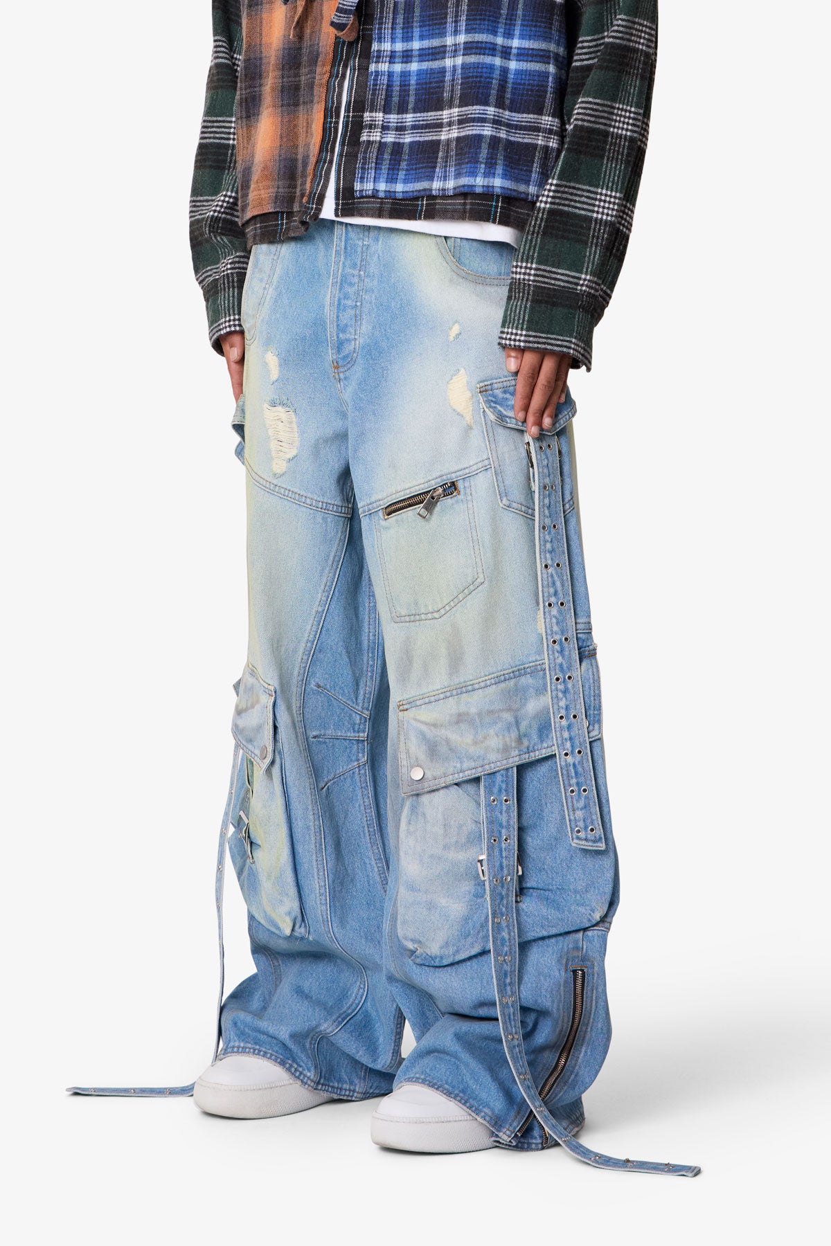 Washed Strapped Rave Denim - Washed Blue | mnml