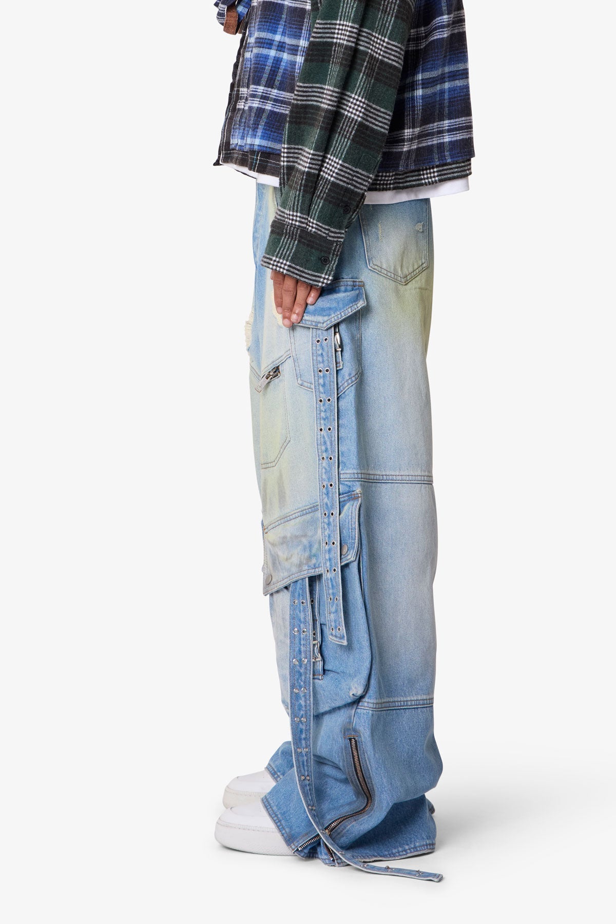 Washed Strapped Rave Denim - Washed Blue | mnml