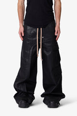 Waxed Rave Seam Cargo Pants - Black