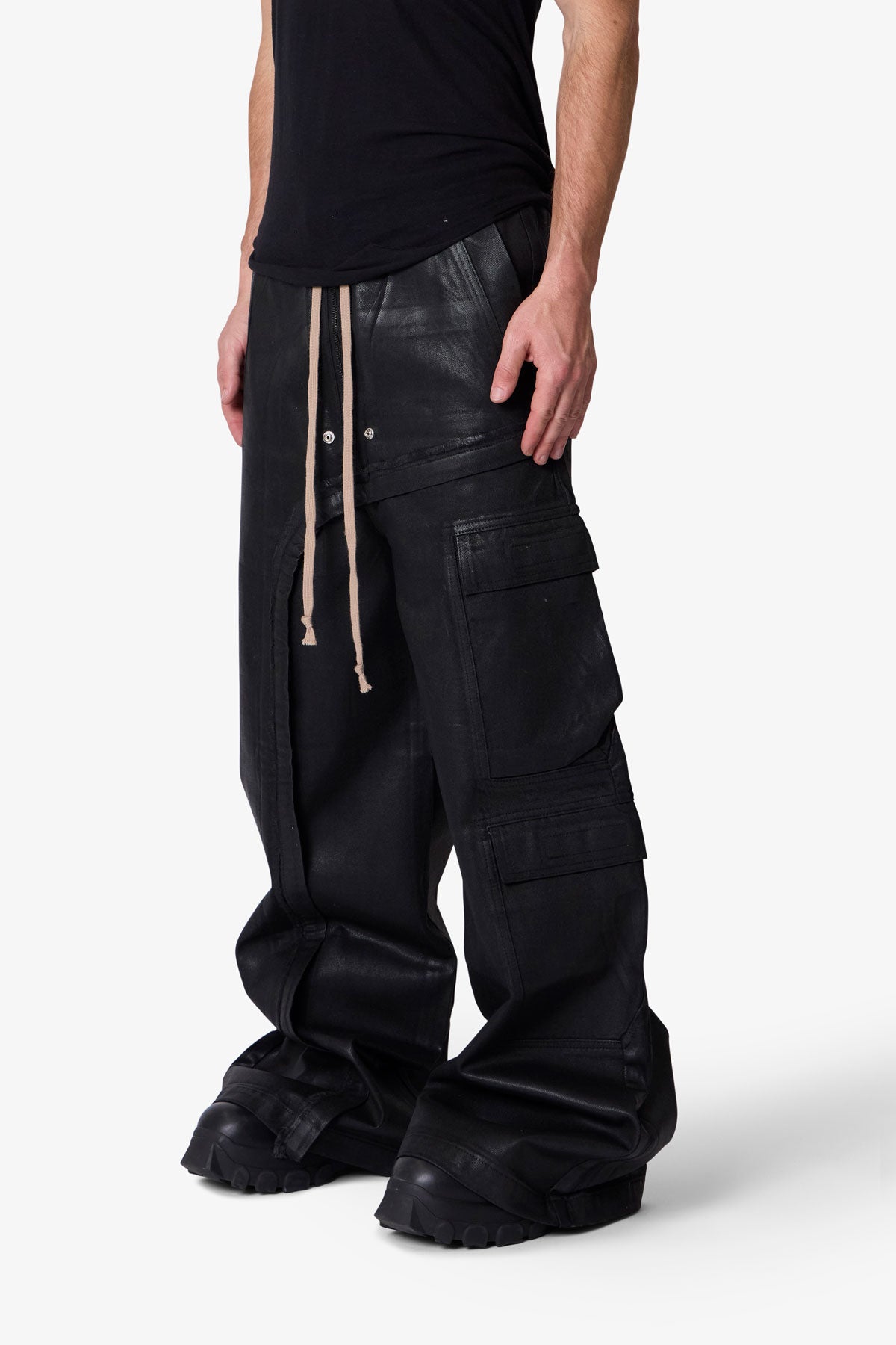 Waxed-Rave-Seam-Cargo-Pants-