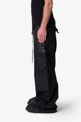Waxed Rave Seam Cargo Pants - Black