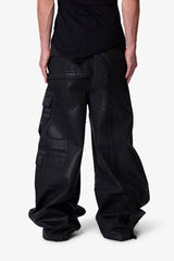 Waxed Rave Seam Cargo Pants - Black