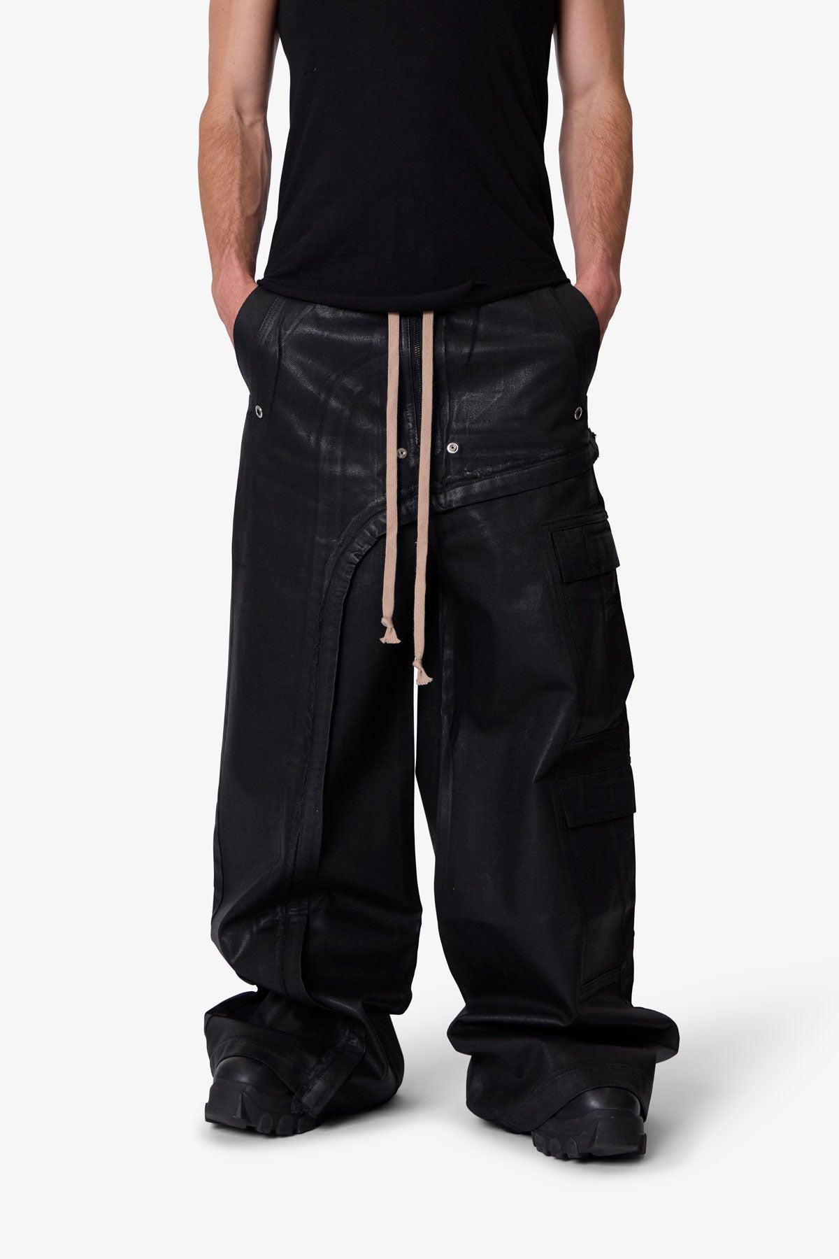 Waxed-Rave-Seam-Cargo-Pants-