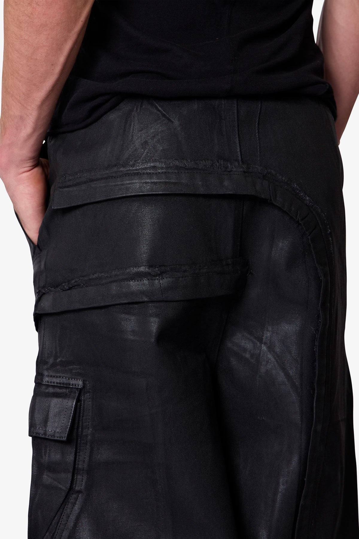 Waxed Rave Seam Cargo Pants - Black | mnml | shop now