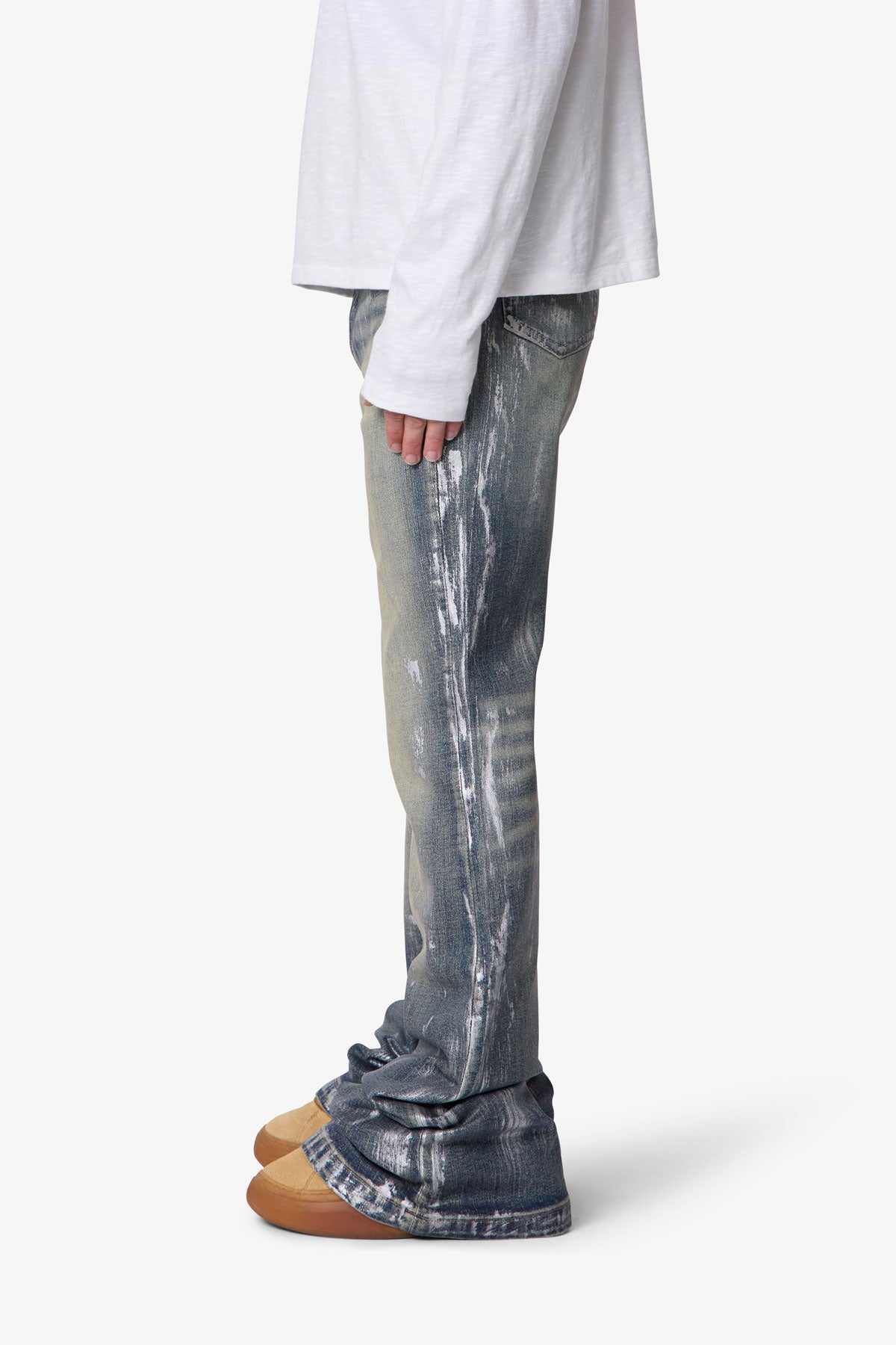 Waxed Super Flare Denim - Blue | mnml
