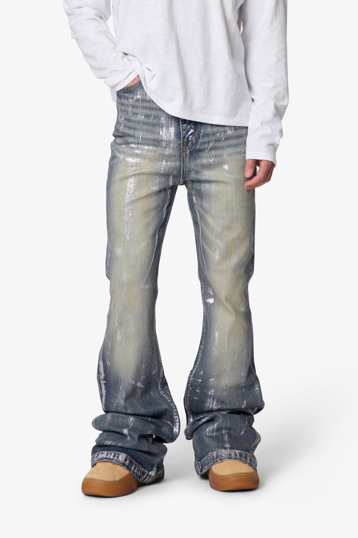 Waxed Super Flare Denim - Blue | mnml