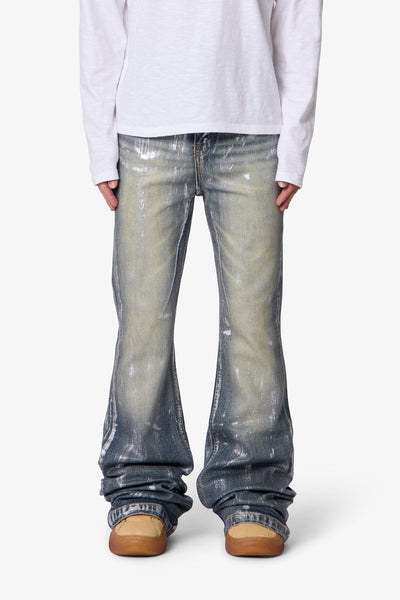 Waxed Super Flare Denim - Blue | mnml