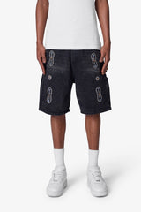 Western Jewel Denim Shorts - Washed Black