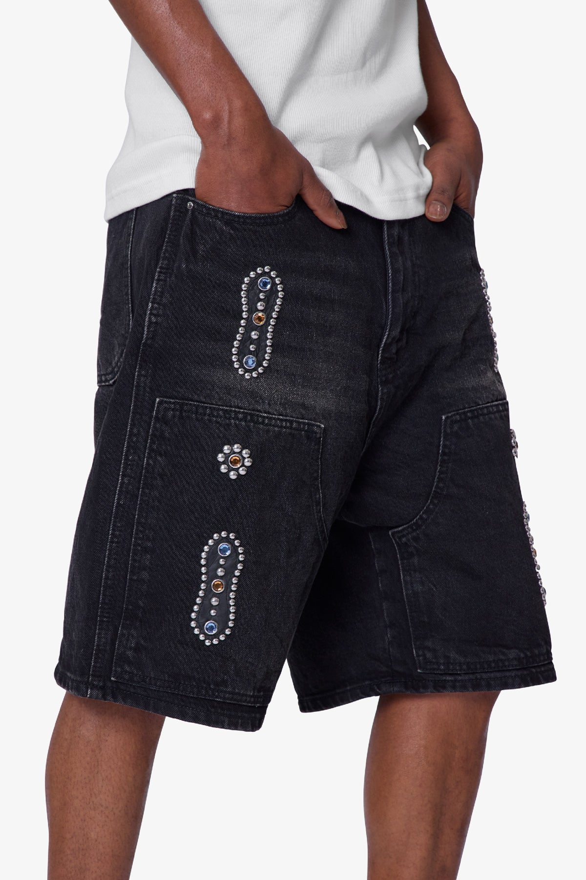 Western Jewel Denim Shorts - Washed Black | mnml | shop now