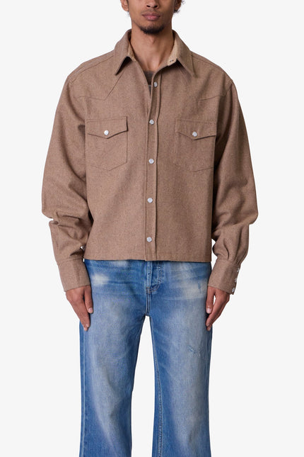 Western Wool Snap Front Shirt - Brown