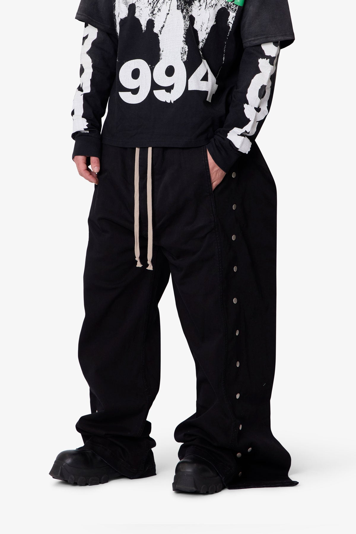 Wide Panel Side Snap Pants - Black | mnml