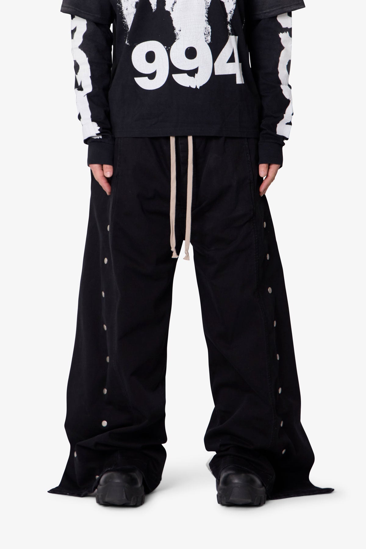 Wide Panel Side Snap Pants - Black | mnml