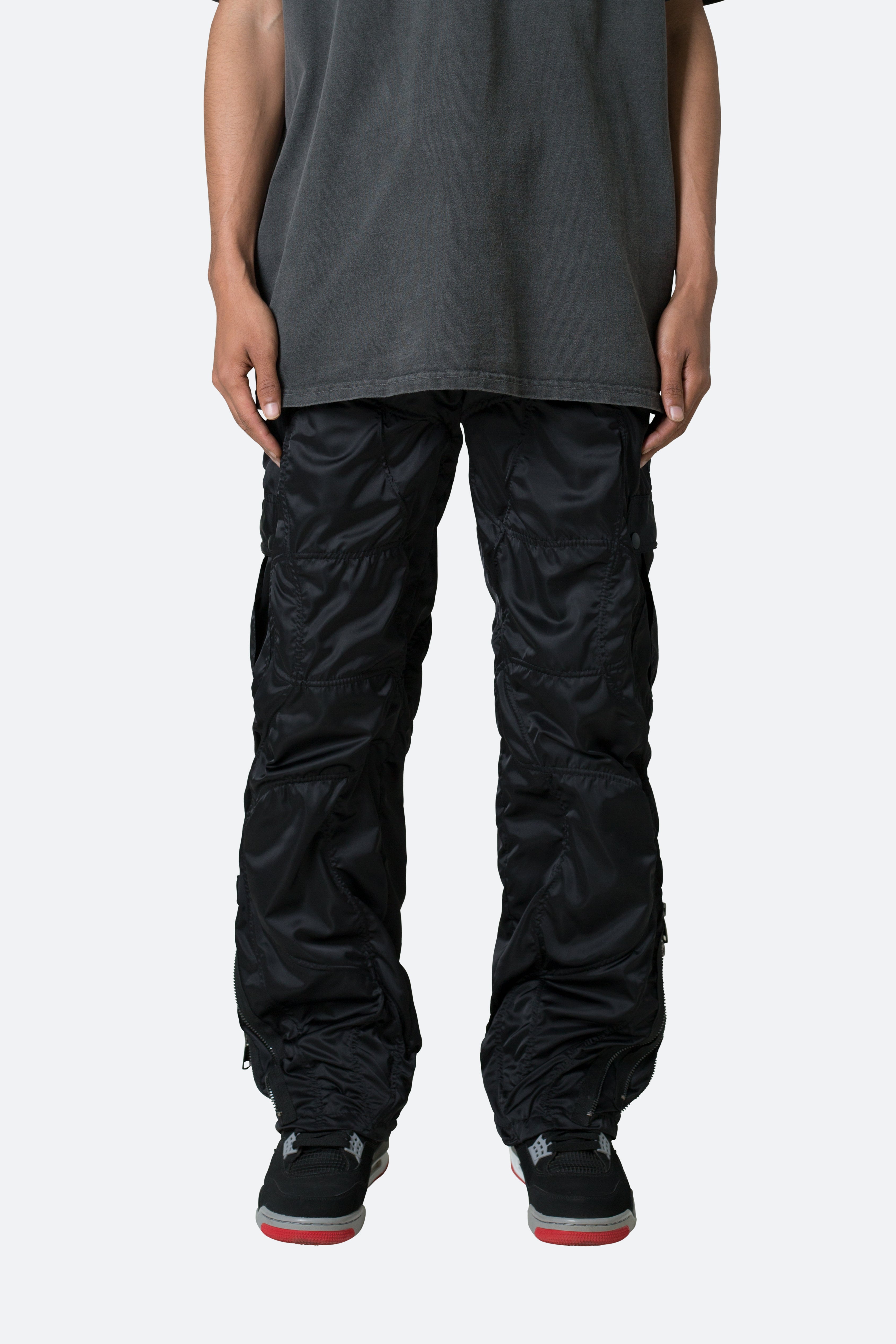 Ruched Stacked Drawcord Pants - Black - Black / XS