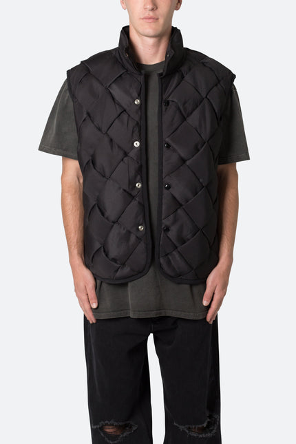 Woven Puffer Vest - Black