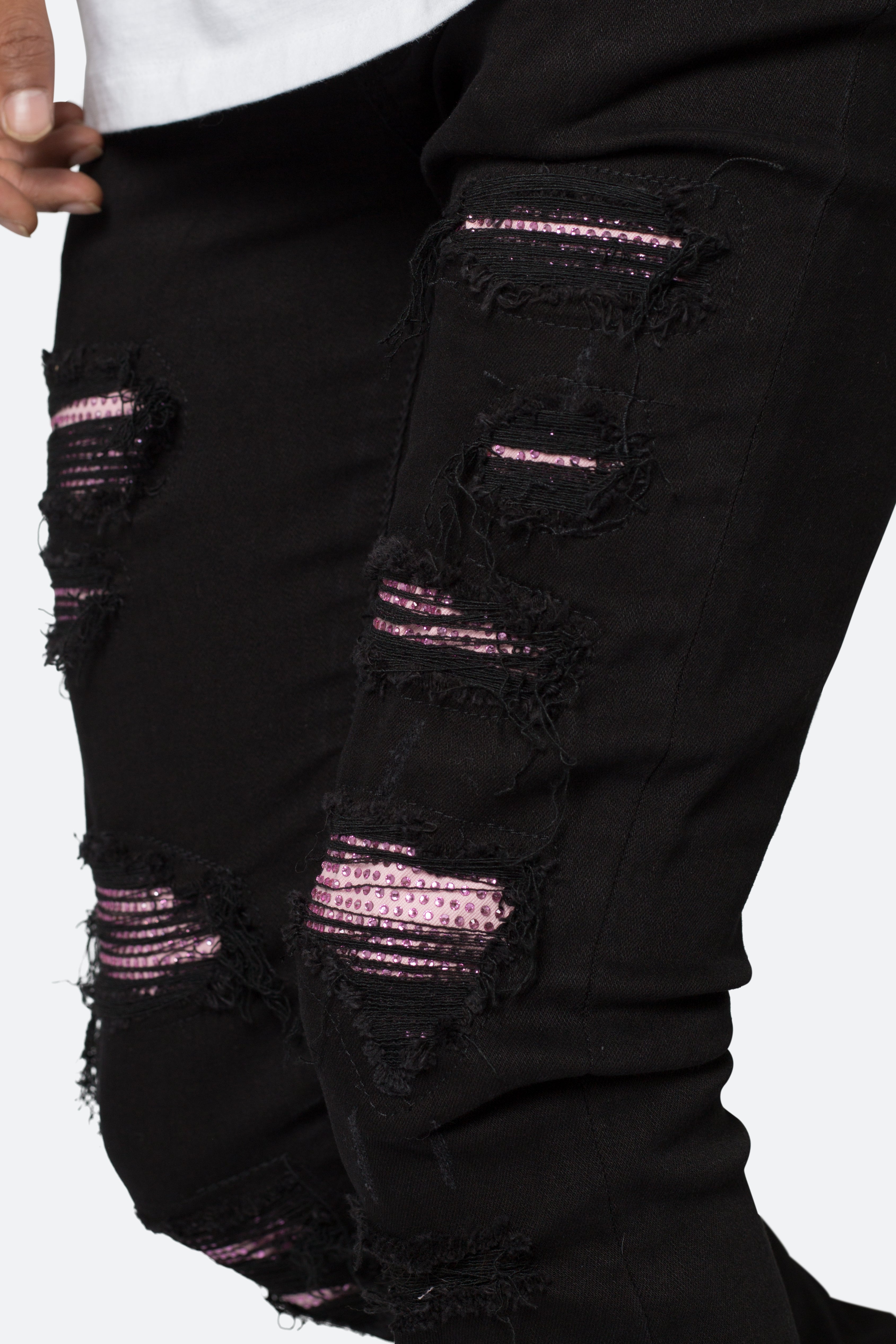X555 Crystal Skinny Denim - Black/Pink | mnml