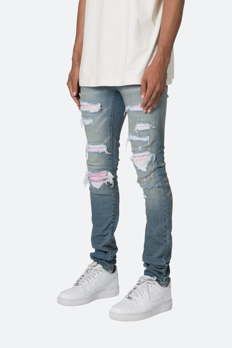 X555 Crystal Skinny Denim - Blue/Pink | mnml | shop now