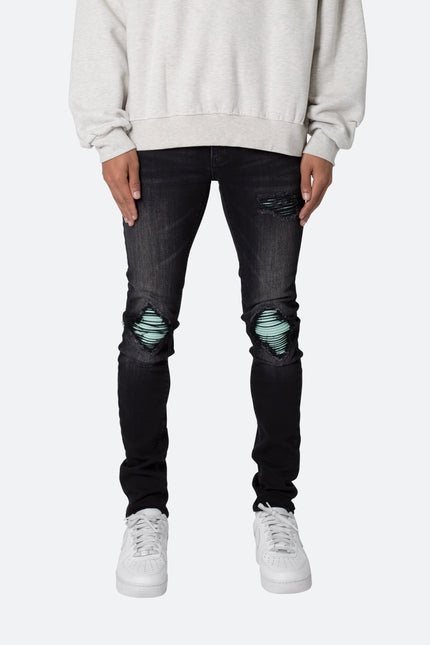 X559 Skinny Moto Denim - Black/Green