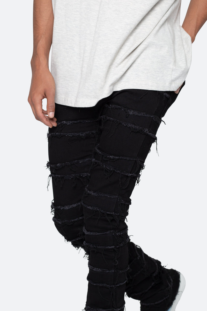 X597 Distressed Skinny Flare Denim - Black | mnml | shop now