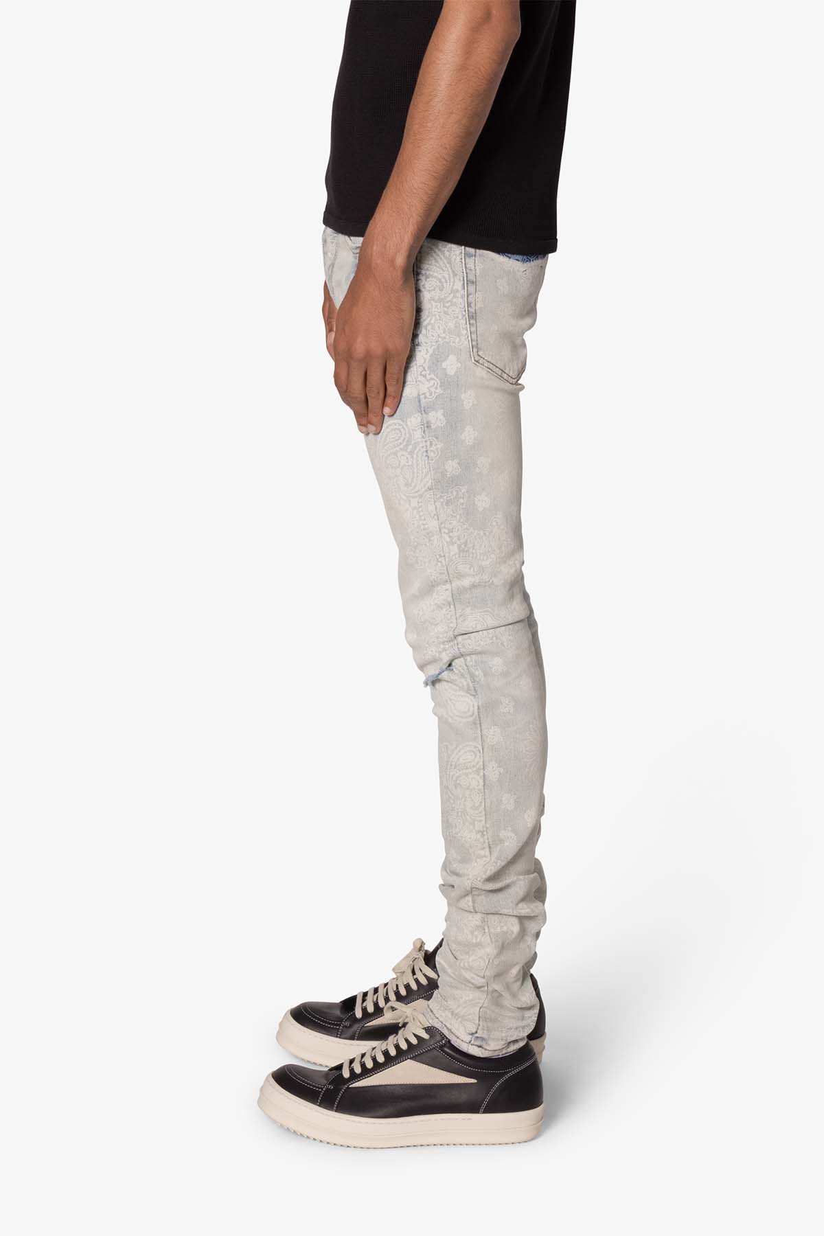 X696 Paisley Patterned Denim - Light Blue | mnml