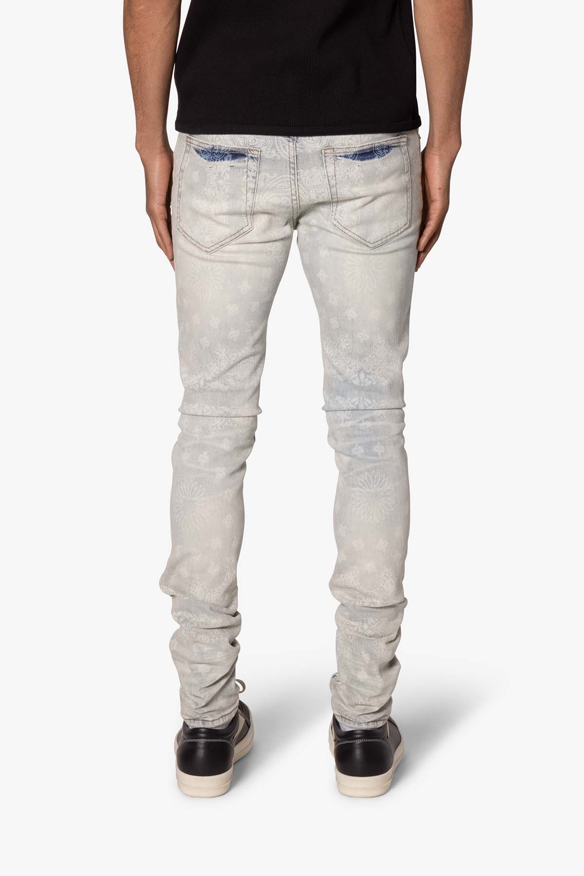 X696 Paisley Patterned Denim - Light Blue | mnml | shop now