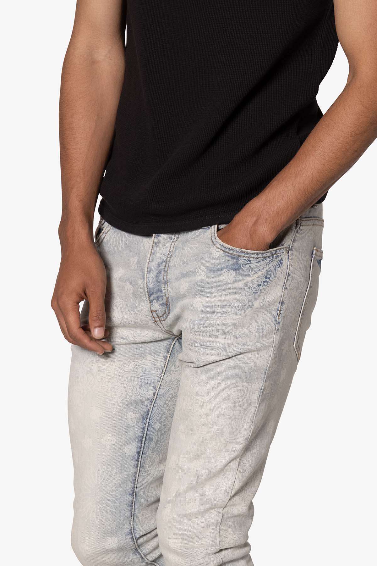 X696 Paisley Patterned Denim - Light Blue | mnml