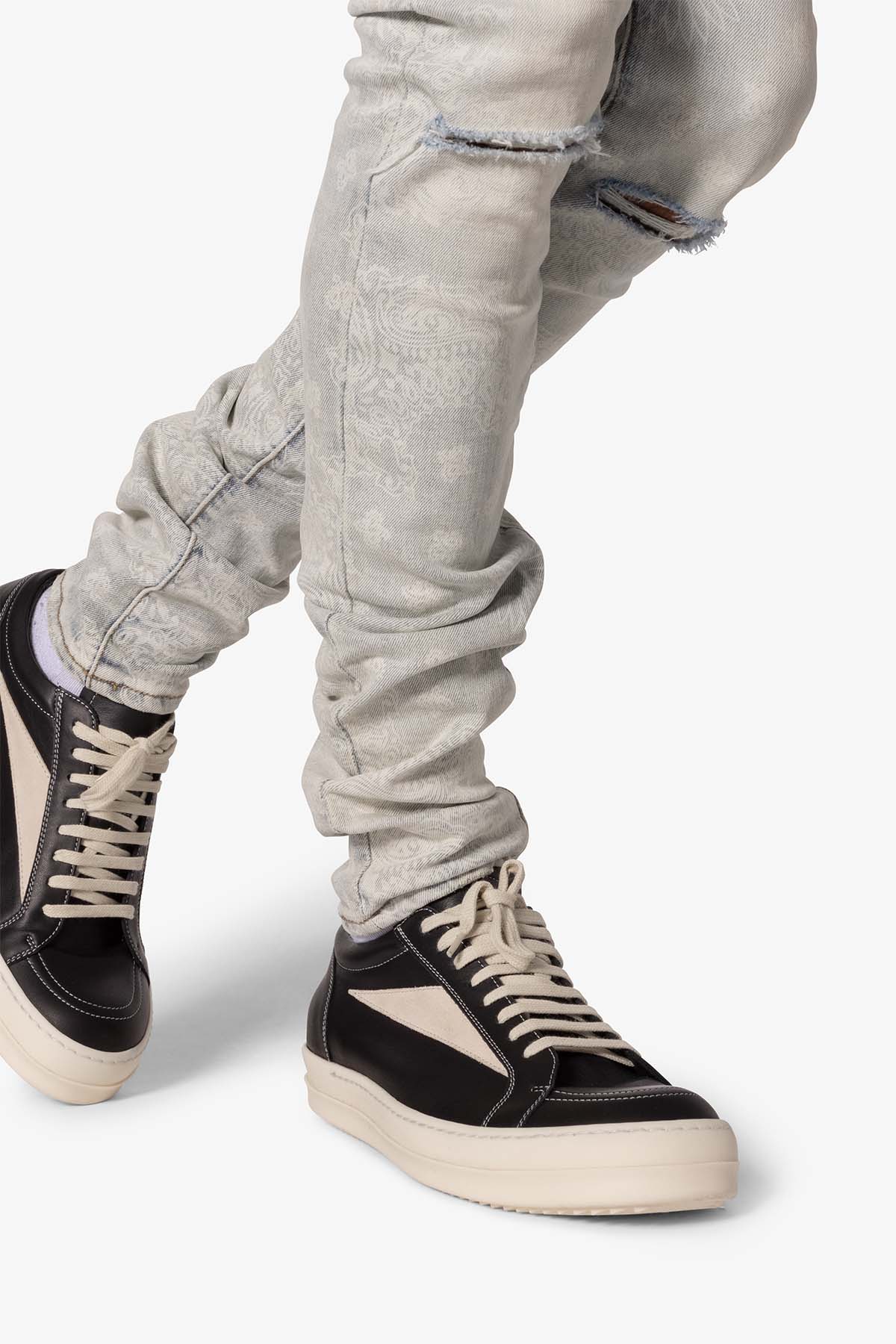 X696 Paisley Patterned Denim - Light Blue | mnml | shop now