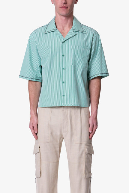 Zig Zag Stitch Button Up Shirt - Green