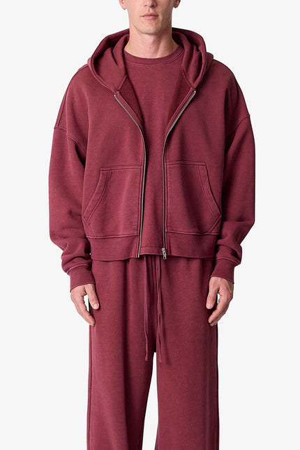 Zip Hoodie - Washed Maroon