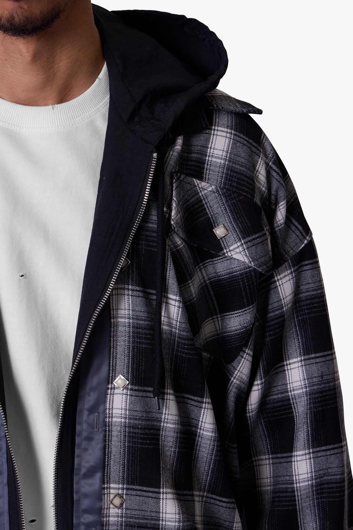 Zipped Up Flannel Jacket - Black | mnml | shop now